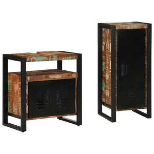 Badrumsmöbelset 2 pcs Flerfärgad och Svart Solid återvunnen trä