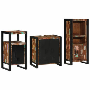 Badrumsmöbelset 3 pcs Flerfärgad och Svart Solid återvunnen trä
