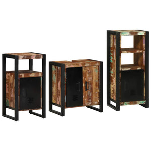 Badrumsmöbelset 3 pcs Flerfärgad och Svart Solid återvunnen trä