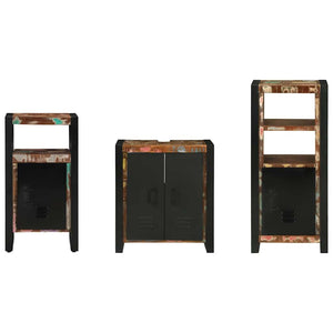 Badrumsmöbelset 3 pcs Flerfärgad och Svart Solid återvunnen trä