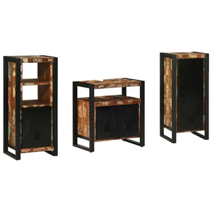 Badrumsmöbelset 3 pcs Flerfärgad och Svart Solid återvunnen trä