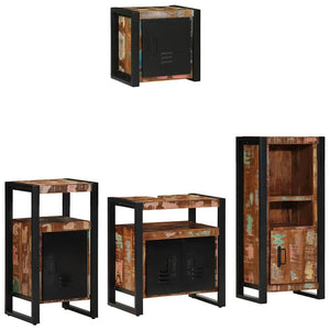 Badrumsmöbelset 4 pcs Flerfärgad och Svart Solid återvunnen trä