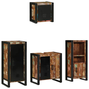 Badrumsmöbelset 4 pcs Flerfärgad och Svart Solid återvunnen trä