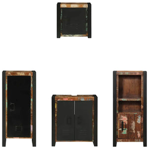 Badrumsmöbelset 4 pcs Flerfärgad och Svart Solid återvunnen trä