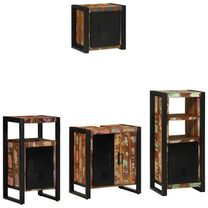 Badrumsmöbelset 4 pcs Flerfärgad och Svart Solid återvunnen trä