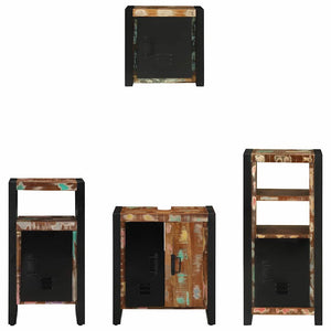 Badrumsmöbelset 4 pcs Flerfärgad och Svart Solid återvunnen trä