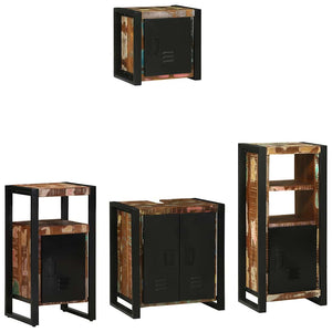 Badrumsmöbelset 4 pcs Flerfärgad och Svart Solid återvunnen trä