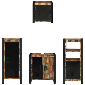 Badrumsmöbelset 4 pcs Flerfärgad och Svart Solid återvunnen trä