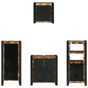 Badrumsmöbelset 4 pcs Flerfärgad och Svart Solid återvunnen trä