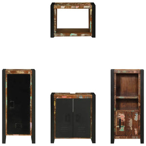 Badrumsmöbelset 4 pcs Flerfärgad och Svart Solid återvunnen trä