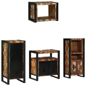 Badrumsmöbelset 4 pcs Flerfärgad och Svart Solid återvunnen trä