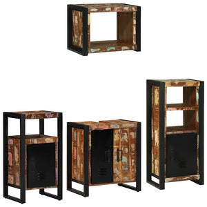 Badrumsmöbelset 4 pcs Flerfärgad och Svart Solid återvunnen trä