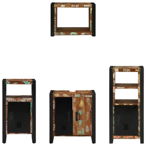 Badrumsmöbelset 4 pcs Flerfärgad och Svart Solid återvunnen trä