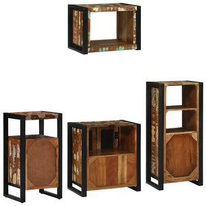 Badrumsmöbelset 4 pcs Flerfärgad och Svart Solid återvunnen trä