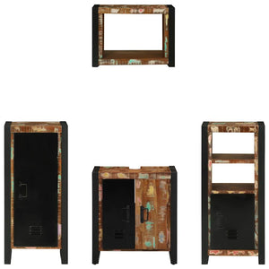 Badrumsmöbelset 4 pcs Flerfärgad och Svart Solid återvunnen trä