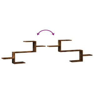 Vägghylla rökfärgad ek 104x15x49 cm konstruerat trä