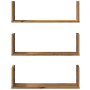 Vägghyllor 3 st ek 58x18x18 cm konstruerat trä