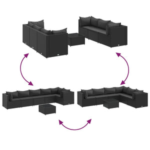 Loungegrupp för trädgården med dynor 7 delar svart konstrotting