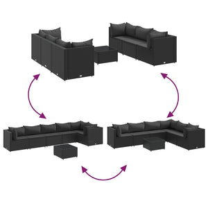 Loungegrupp för trädgården med dynor 7 delar svart konstrotting