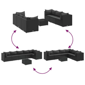 Loungegrupp för trädgården med dynor 7 delar svart konstrotting