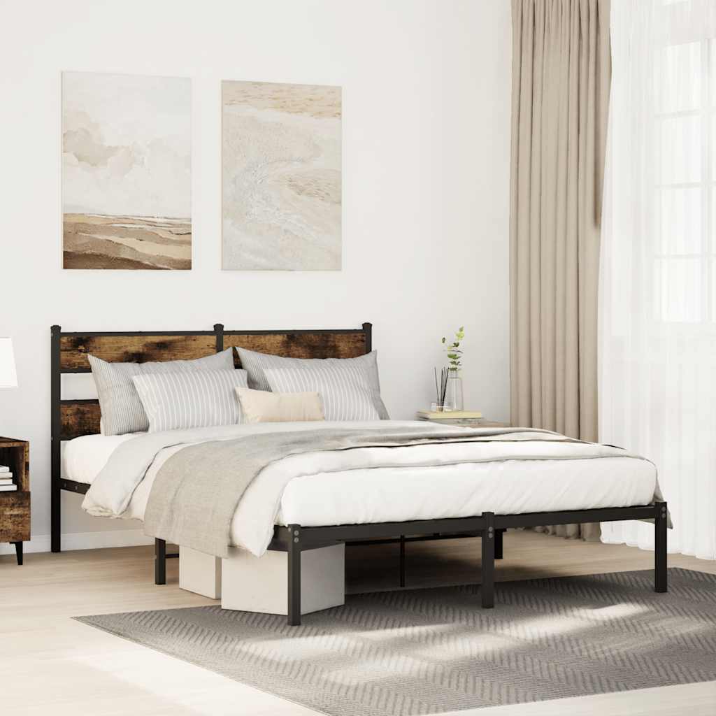 Sängram utan madrass metall rökfärgad ek 150x200 cm