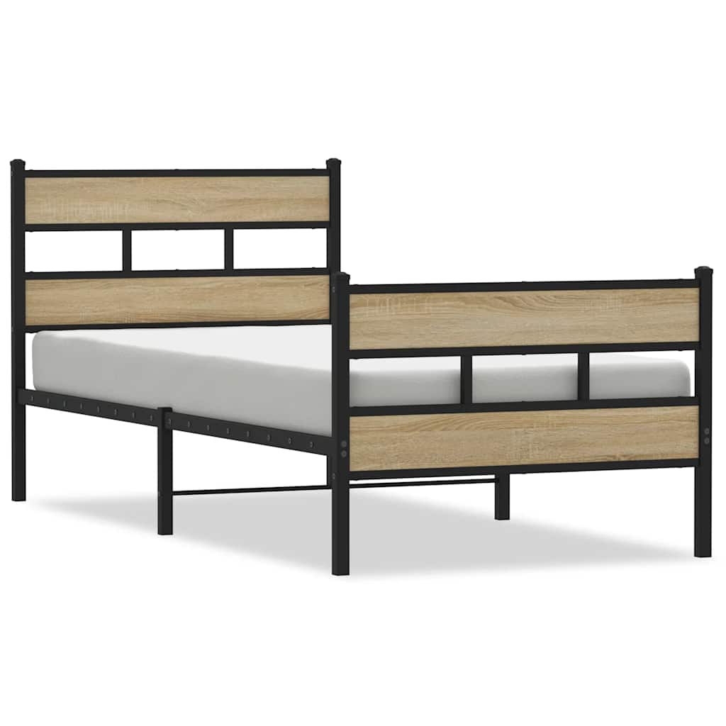 Sängram utan madrass metall sonoma-ek 100x190 cm