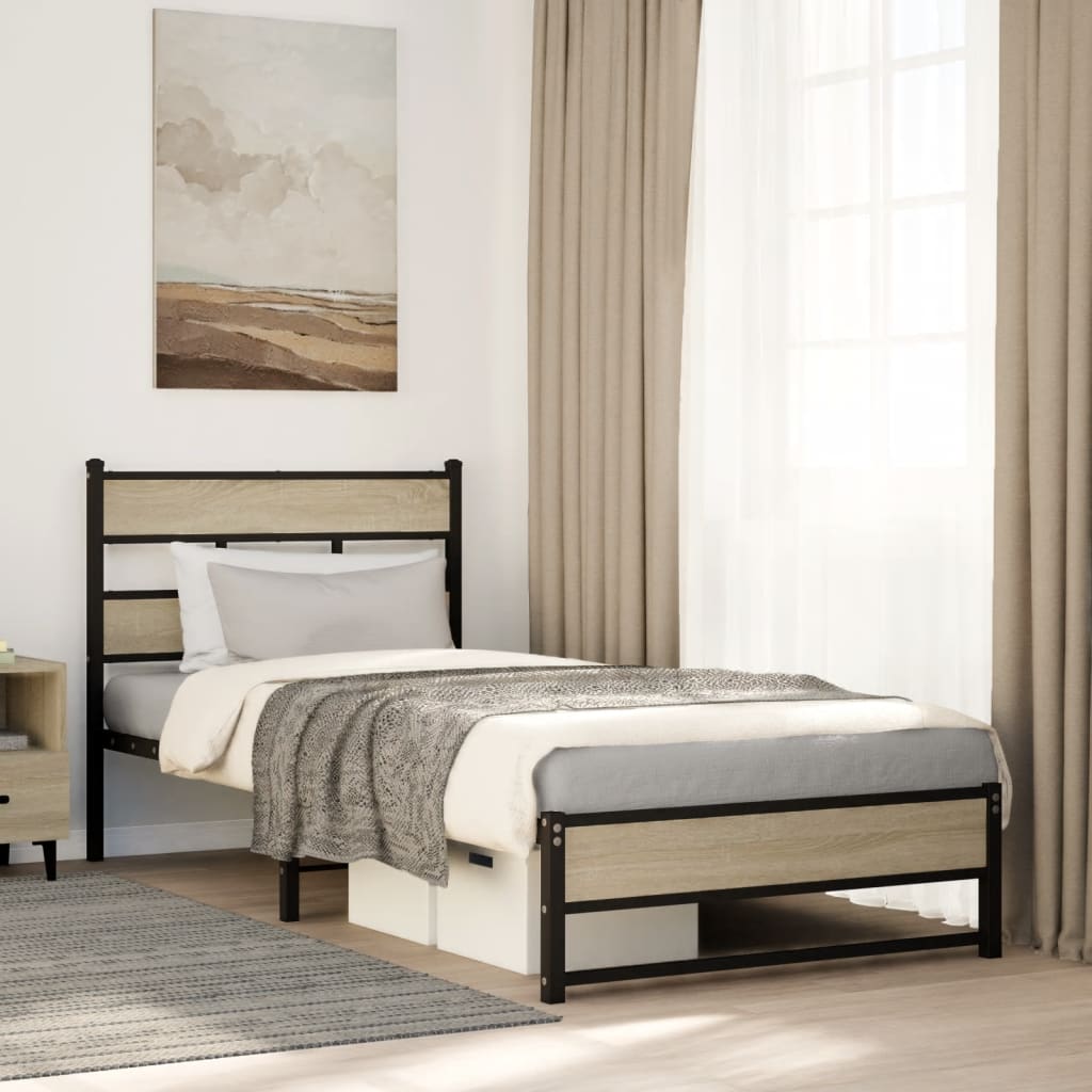 Sängram utan madrass metall sonoma-ek 90x190 cm
