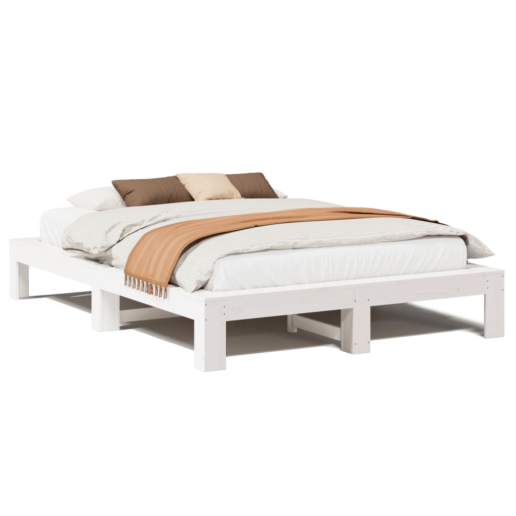 Sängram utan madrass vit 140x200 cm massiv furu