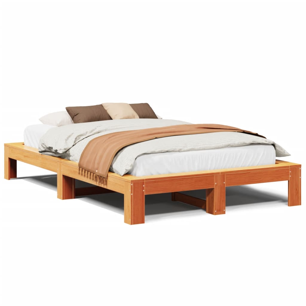 Sängram utan madrass vaxbrun 135x190 cm massiv furu