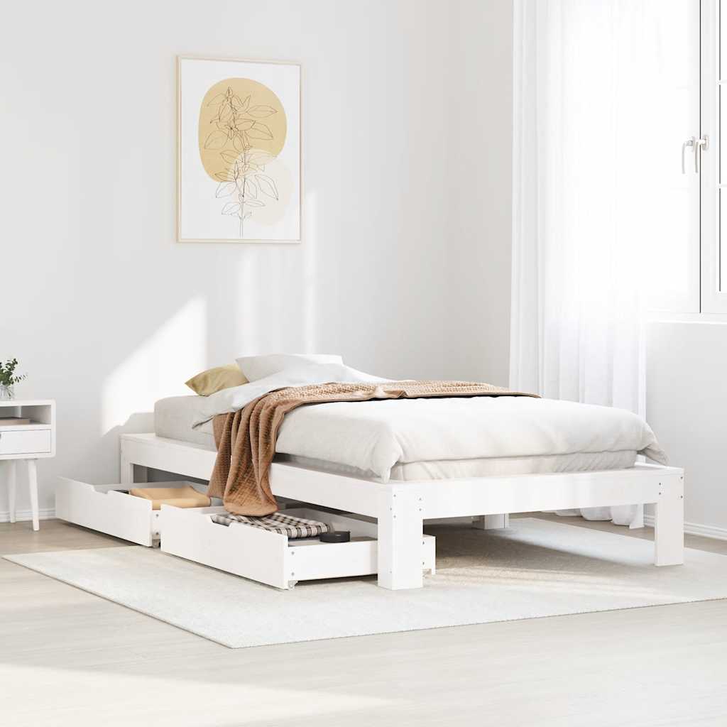Sängram utan madrass vit 90x200 cm massiv furu