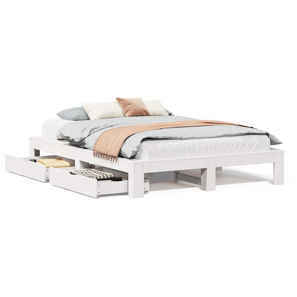 Sängram utan madrass vit 140x190 cm massiv furu
