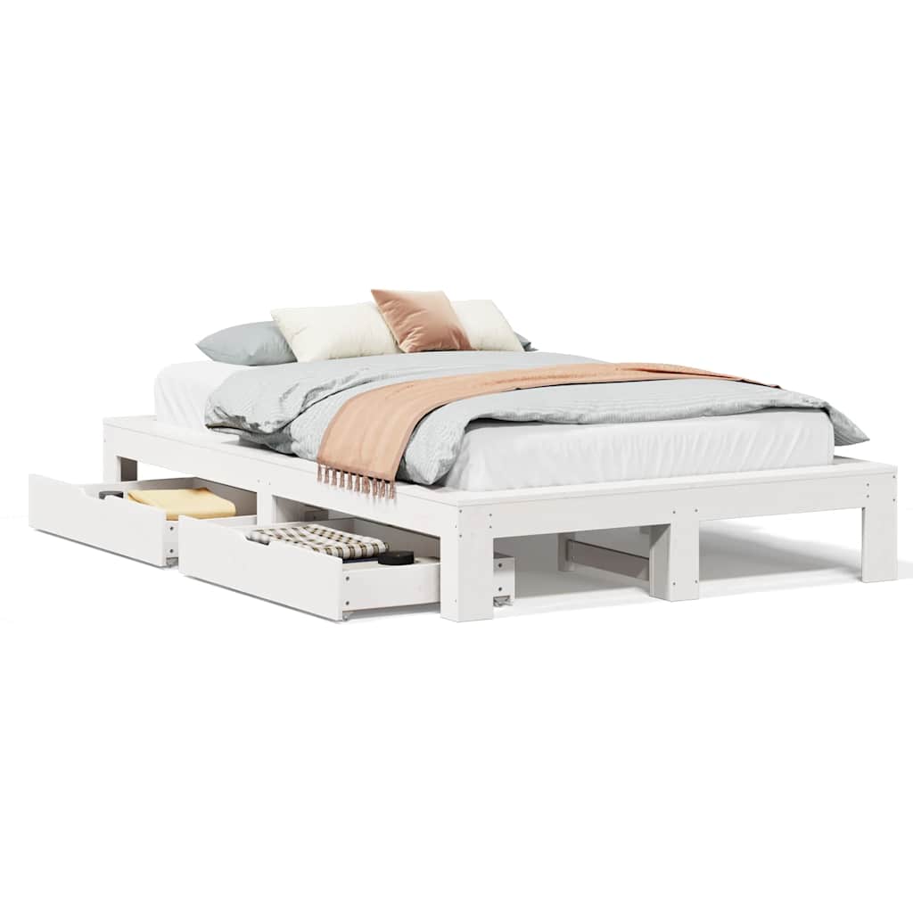 Sängram utan madrass vit 135x190 cm massiv furu