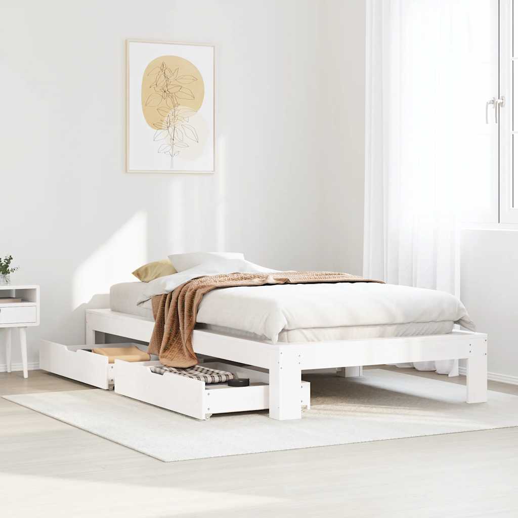 Sängram utan madrass vit 90x190 cm massiv furu