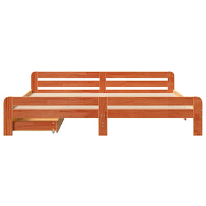 Sängram utan madrass vaxbrun 200x200 cm massiv furu