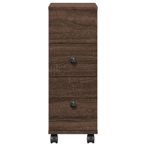 Smalt badrumsskåp med hjul brun ek konstruerat trä