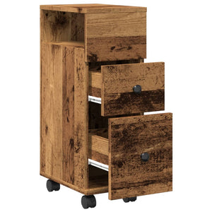 Smalt badrumsskåp med hjul gammalt trä konstruerat trä