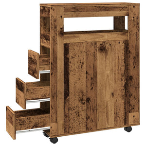 Smalt badrumsskåp med hjul gammalt trä konstruerat trä