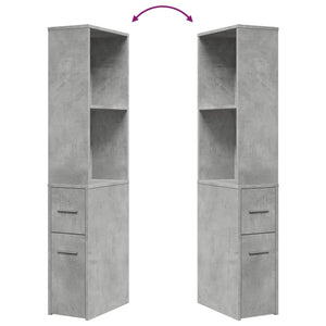 Smalt badrumsskåp med hjul betonggrå konstruerat trä