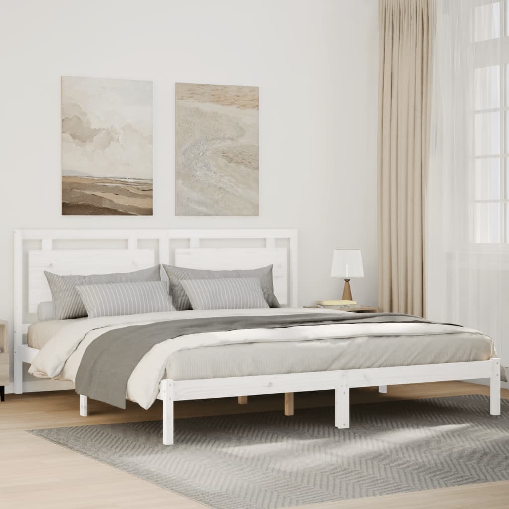 Sängram utan madrass extra lång vit 200x210 cm massivt trä
