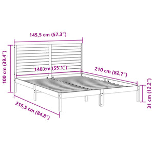 Sängram utan madrass extra lång 140x210 cm massivt trä