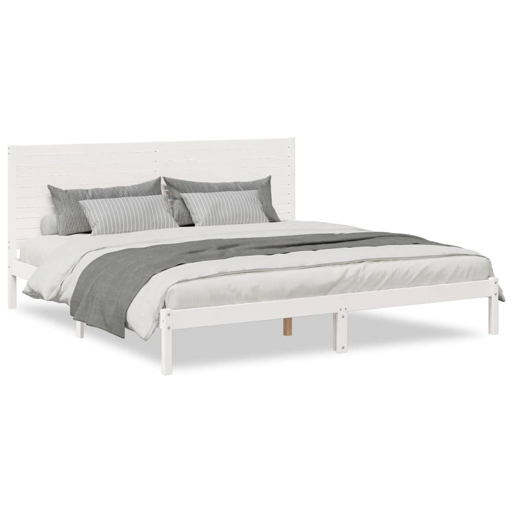 Sängram utan madrass extra lång vit 180x220 cm massivt trä
