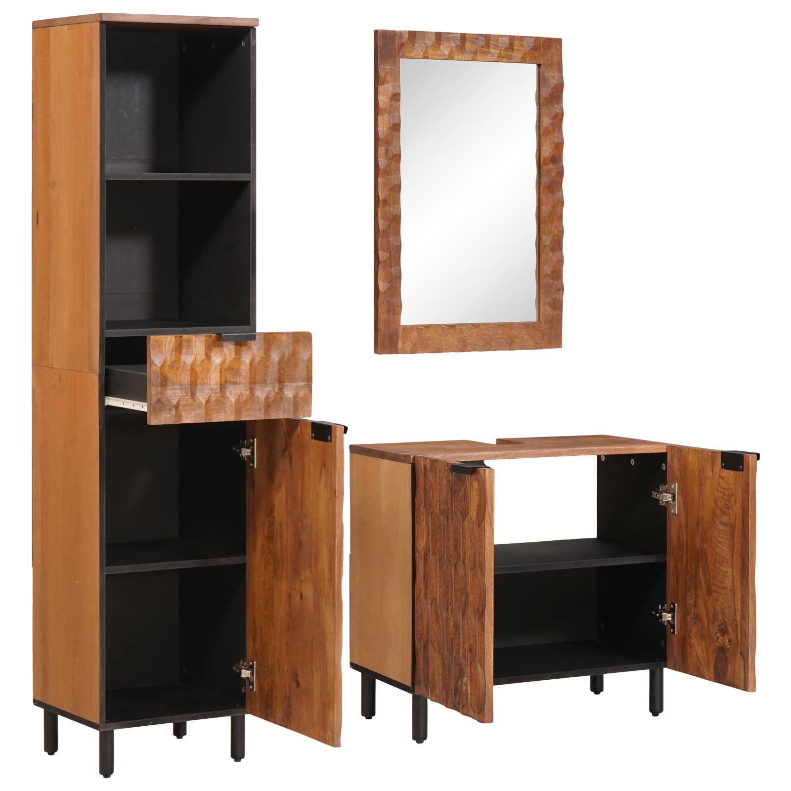 Badrum Set 3 st Akaciabrun finish 38 x 33 x 160 cm
