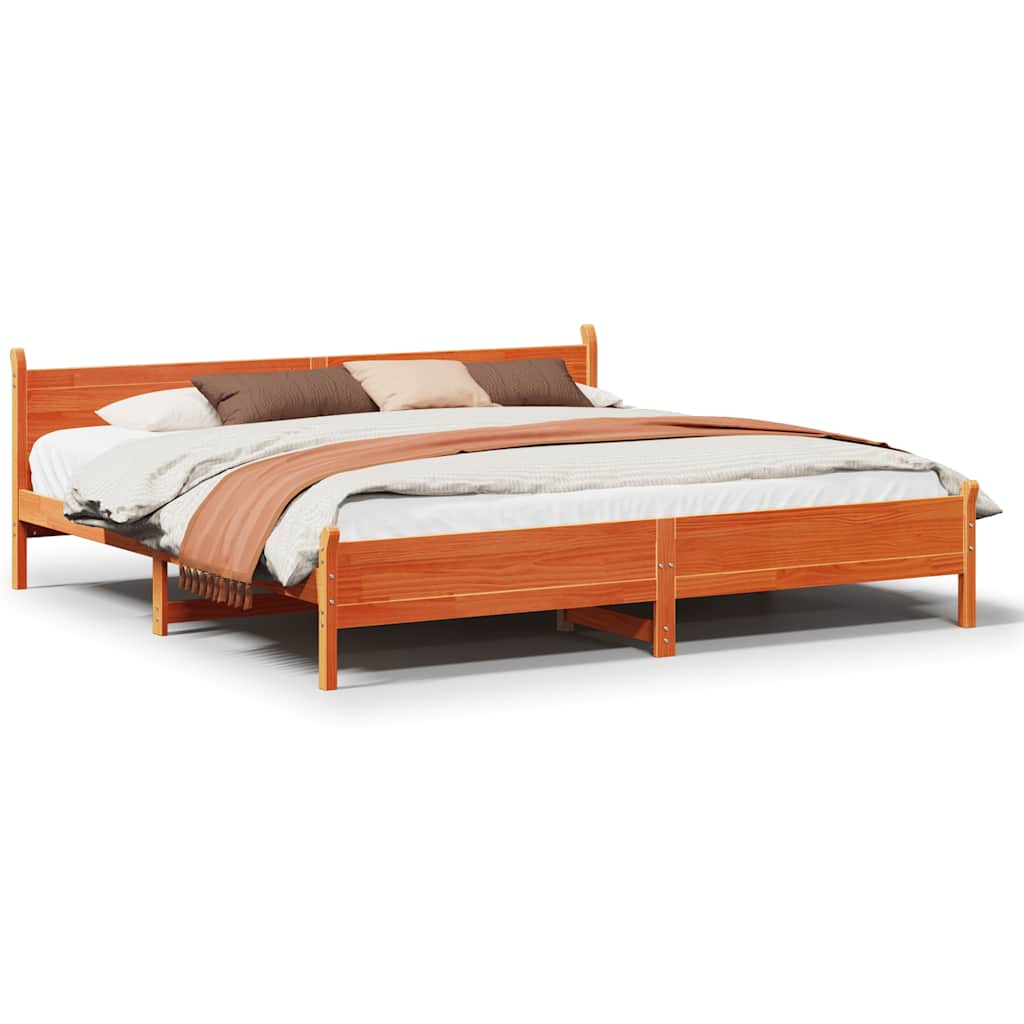 Sängram utan madrass vaxbrun 200x200 cm massiv furu