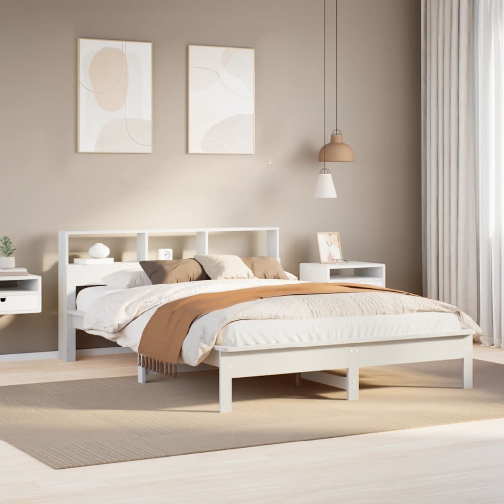 Sängram utan madrass vit 150x200 cm massiv furu
