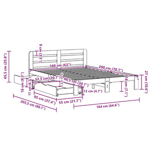 Sängram utan madrass vaxbrun 160x200 cm massiv furu
