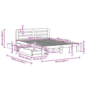 Sängram utan madrass vit 140x190 cm massiv furu