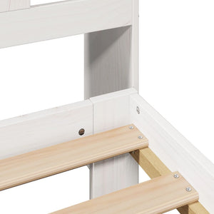 Säng med bokhylla utan madrass vit 140x190cm massiv furu