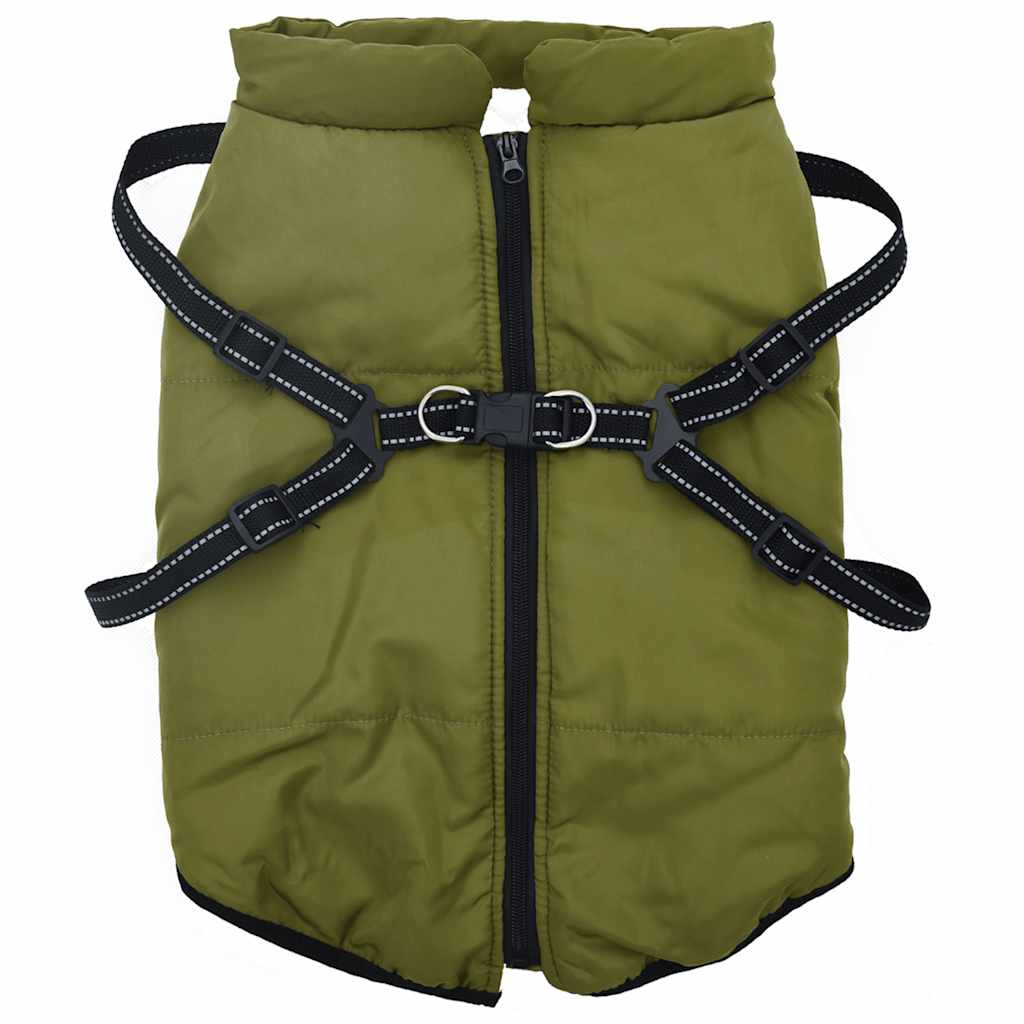 Hundtäcke med sele vattentät reflex armégrön L48