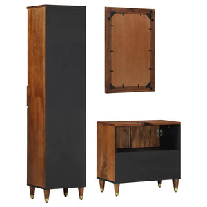 Badrumsskåpsset med låda 3 pcs Honung brun Massivt mangoträ