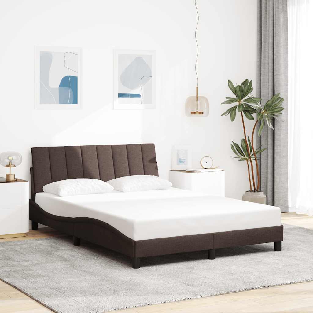 Bed Frame without Mattress "Hanko" Dark Brown 140x190 cm Fabric